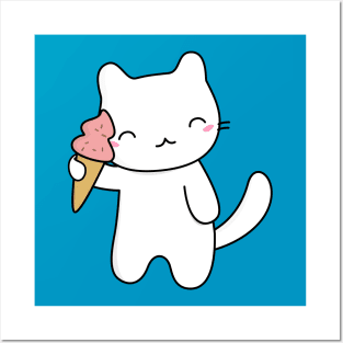 Cute and Kawaii Ice Cream Cat T-Shirt Posters and Art